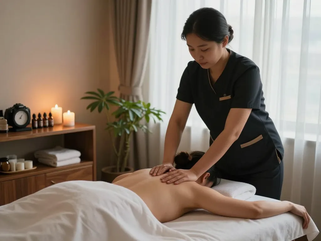 Relaxing 대구마사지 session in a soothing spa environment with essential oils and soft lighting.
