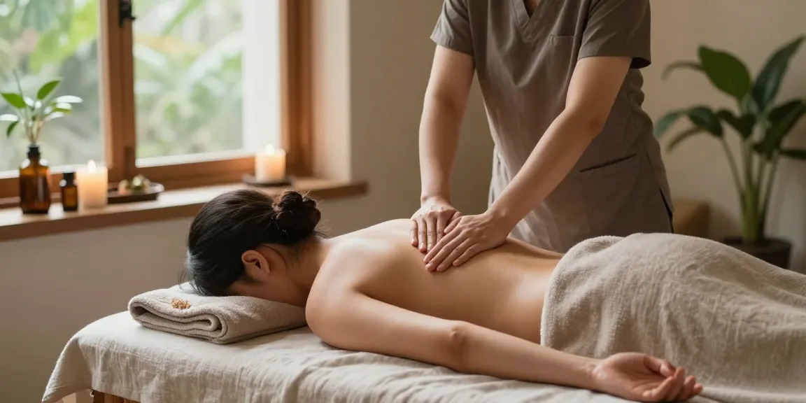 A calming massage session showcasing 마사지 techniques in a serene spa setting with soft lighting and essential oils.