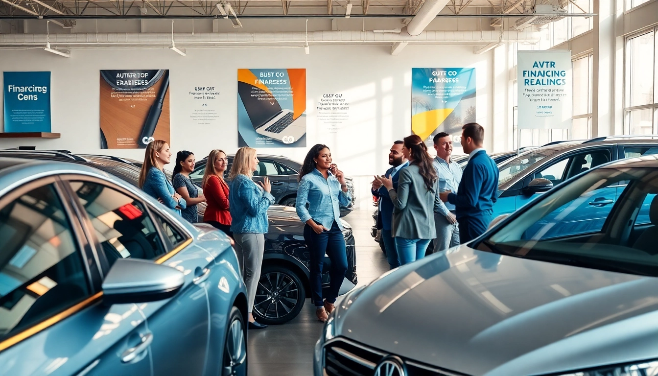 Buy a car in a modern showroom with diverse choices and enthusiastic buyers.