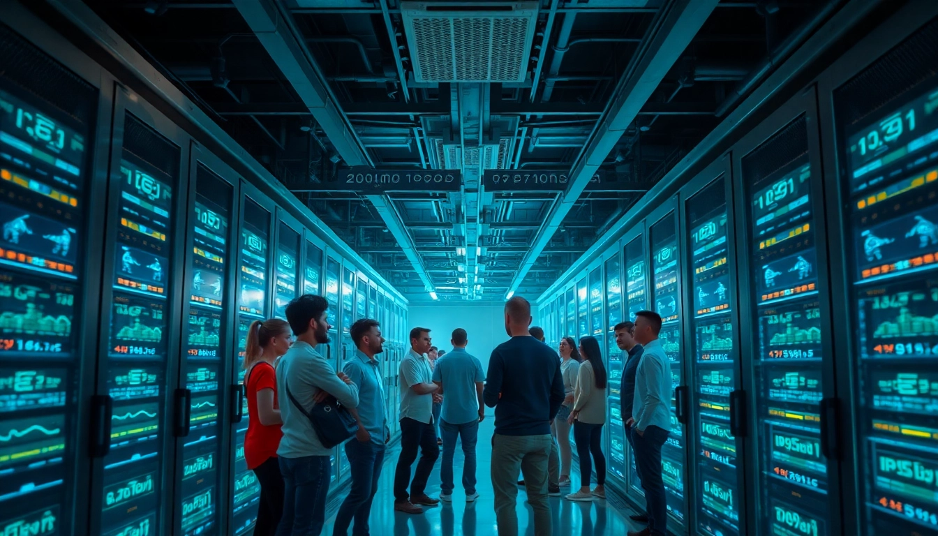 Visual representation of dogecoin cloud mining technology in a modern data center.