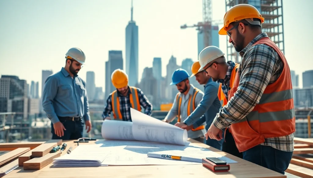 Workers effectively collaborating at a construction site by a New York Commercial General Contractor showcasing professionalism.