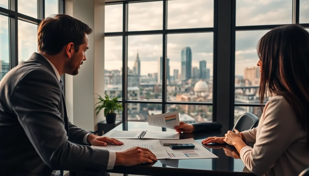 Engaging financial advisor explaining estate planning San Antonio in a modern office.