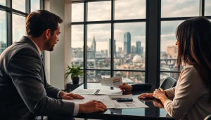 Engaging financial advisor explaining estate planning San Antonio in a modern office.