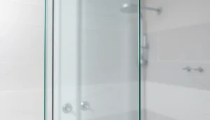 Visually appealing paroi de douche sirhona en verre transparent dans une salle de bain moderne.