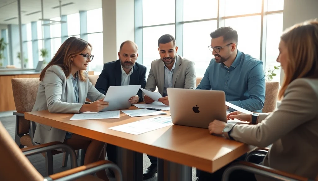 Business Consultants in Dubai actively collaborating in a modern office setting.