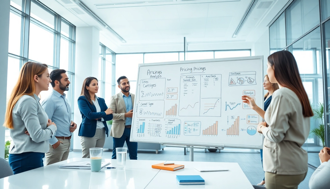 Analyze competitor pricing strategies through a team discussion in a modern office setting.