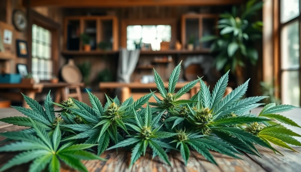 Explore bulk cannabis Halifax with a visually striking collection of cannabis strains arranged artfully on a rustic table.