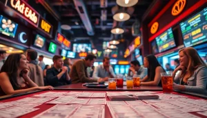 Engaging scene showcasing sportsbooks in Canada with vibrant energy and diverse betting activities.