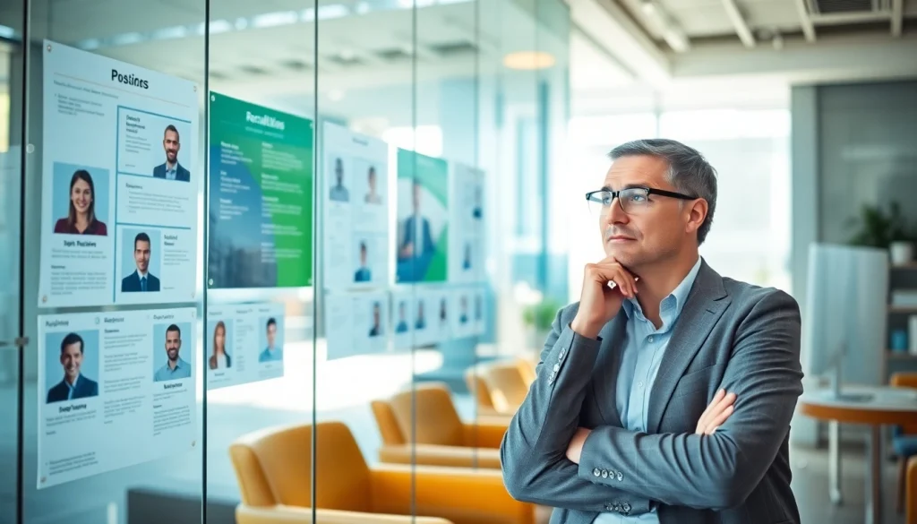 Engaging recruitment specialist analyzing sales recruiting job boards in a dynamic office space.