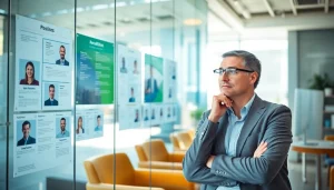 Engaging recruitment specialist analyzing sales recruiting job boards in a dynamic office space.