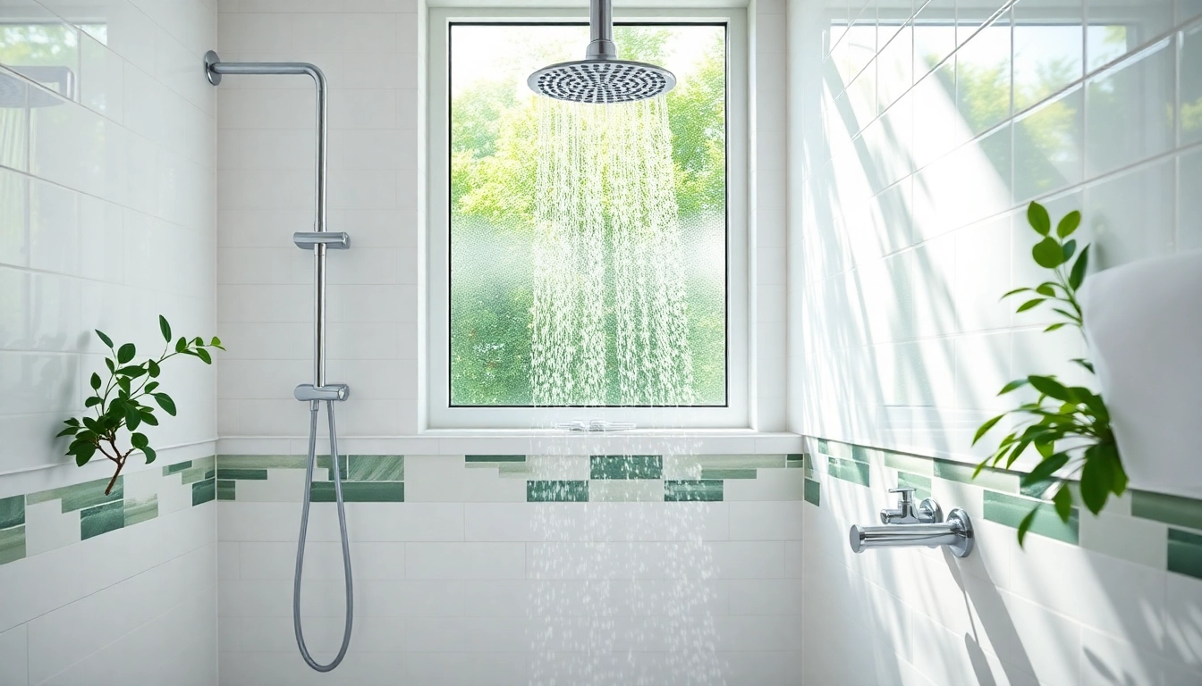 Sunny Shower USA Inc showcases a modern, eco-friendly shower design in a bright bathroom setting.