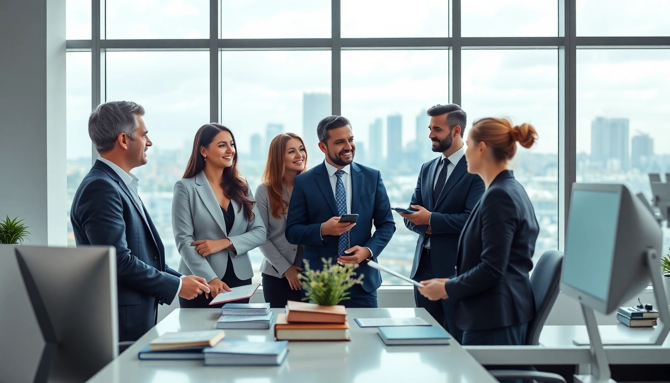 Migration lawyer Sydney team consulting in a modern office with Sydney skyline view.