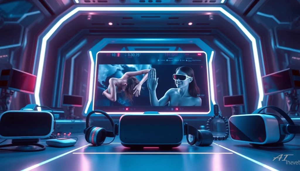 Innovative AI porn technology in a futuristic digital landscape showcasing immersive adult entertainment.