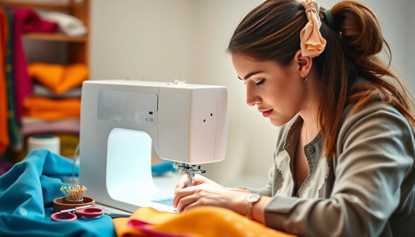 Beginnende naaiers werken met kleurrijke stoffen en een naaimachine in een inspirerende omgeving.