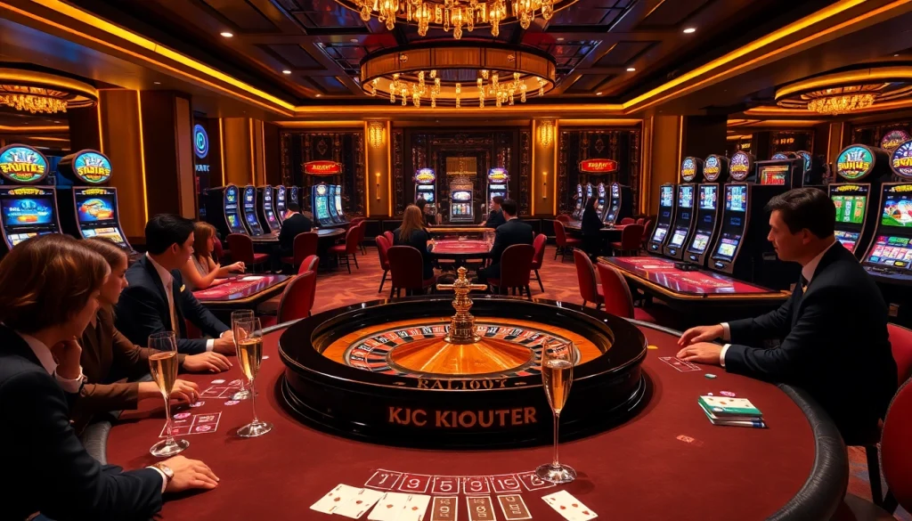 Gambling enthusiasts enjoying a vibrant casino atmosphere showcasing KJC global's luxury gaming services.
