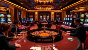 Gambling enthusiasts enjoying a vibrant casino atmosphere showcasing KJC global's luxury gaming services.