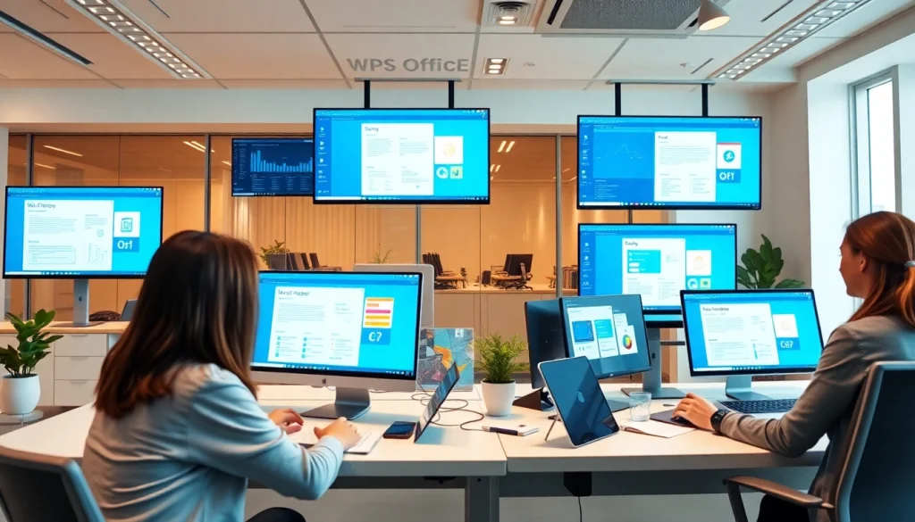 WPS下载：展示现代办公团队协作与协同编辑视图。