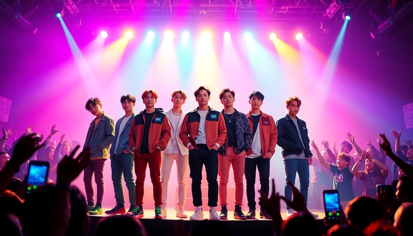 BTS members performing live on stage, showcasing their unique styles and dynamic energy.