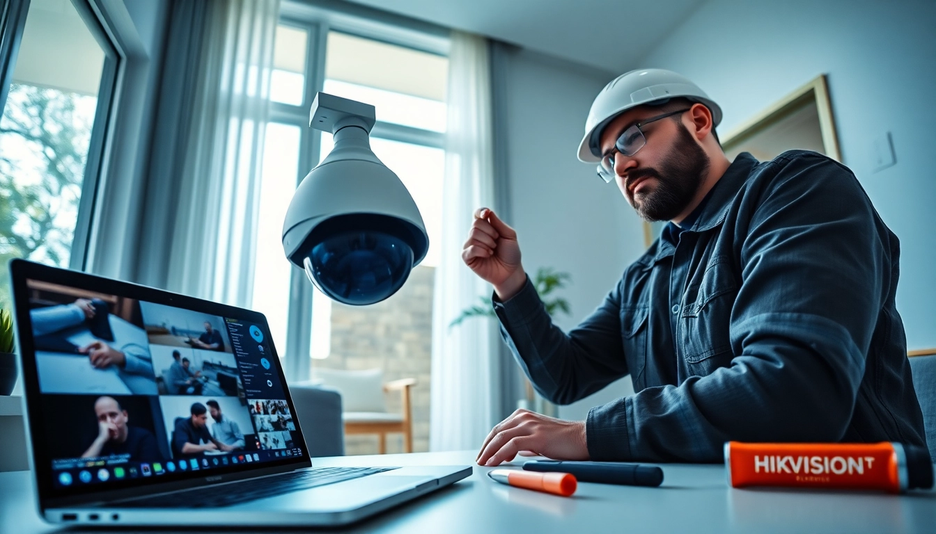 Instalación de Cámaras Hikvision por un técnico en una casa moderna.