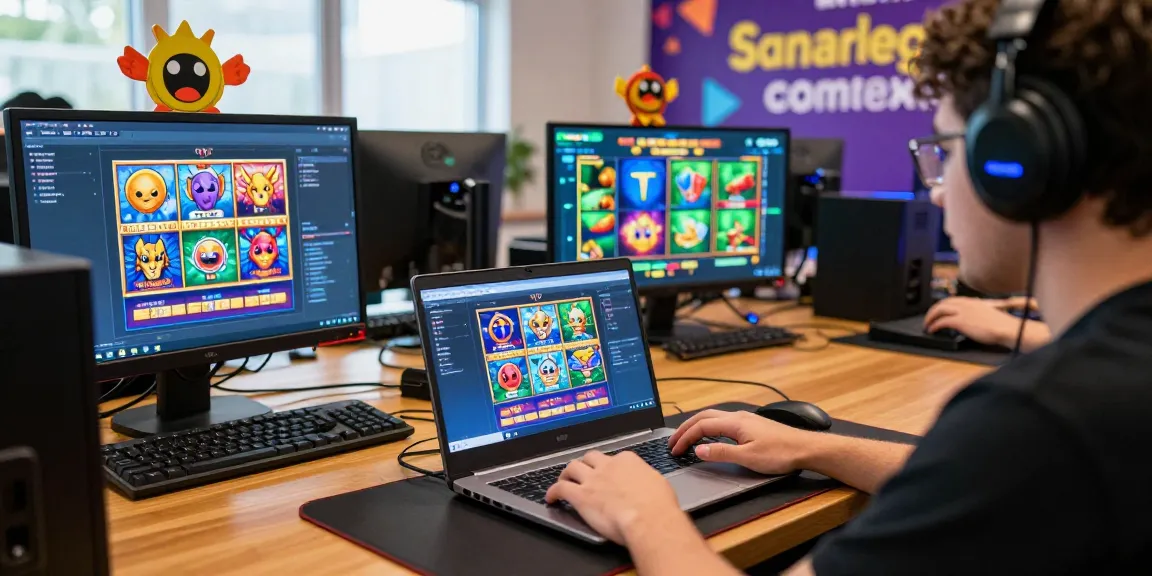 Pengalaman menarik bermain cipung138 dengan antarmuka permainan slot online yang cerah dan dekorasi bertema digital.