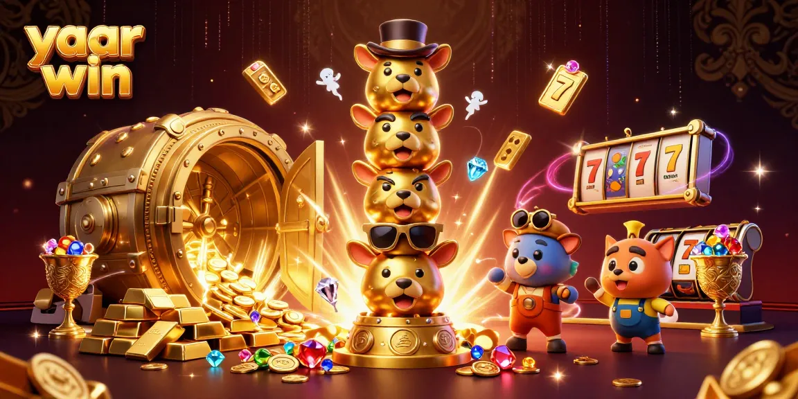 Engaging 3D illustration of "yaar win" featuring a golden totem pole amid flowing slot symbols and riches.
