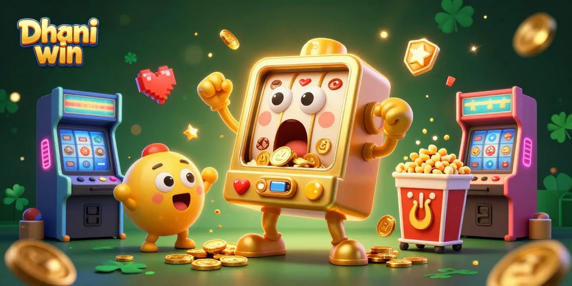 Dhani win slot machine and friends celebrating jackpot wins in vibrant casino scene.