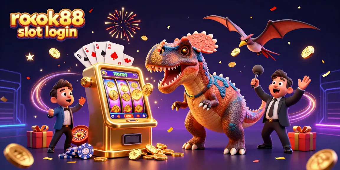 Interact with rokok88 slot login as a pachycephalosaurus wins jackpots, surrounded by casino elements.