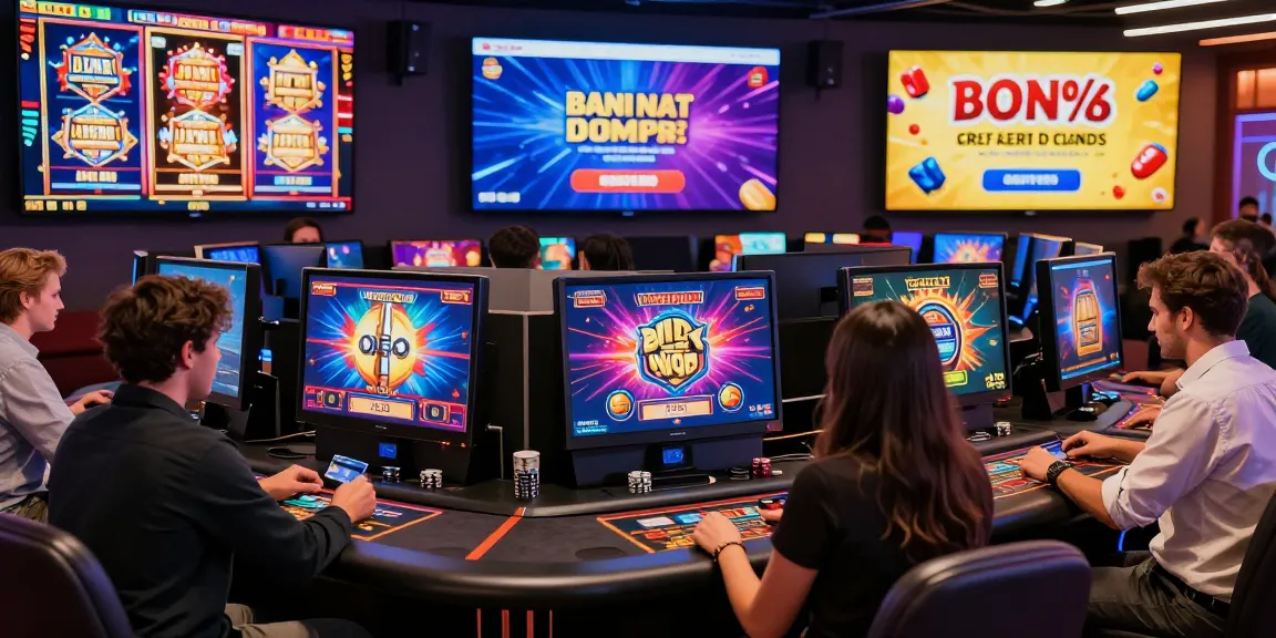 Players enjoying games at casinos that accept credit cards, with vibrant graphics and bonuses.