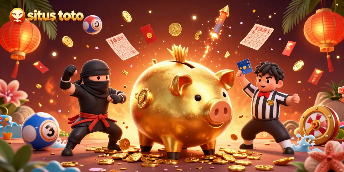 Situs toto showcases the thrilling lottery action with characters in a lively digital illustration.