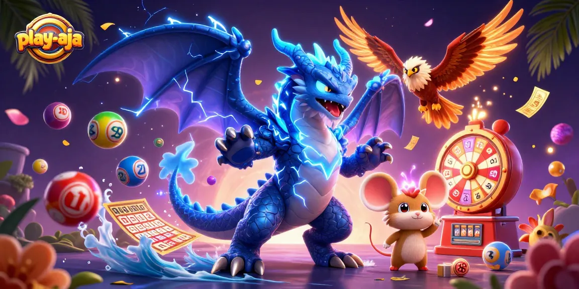 Engage with the excitement at play-aja as vibrant lottery elements create a thrilling 3D scene.